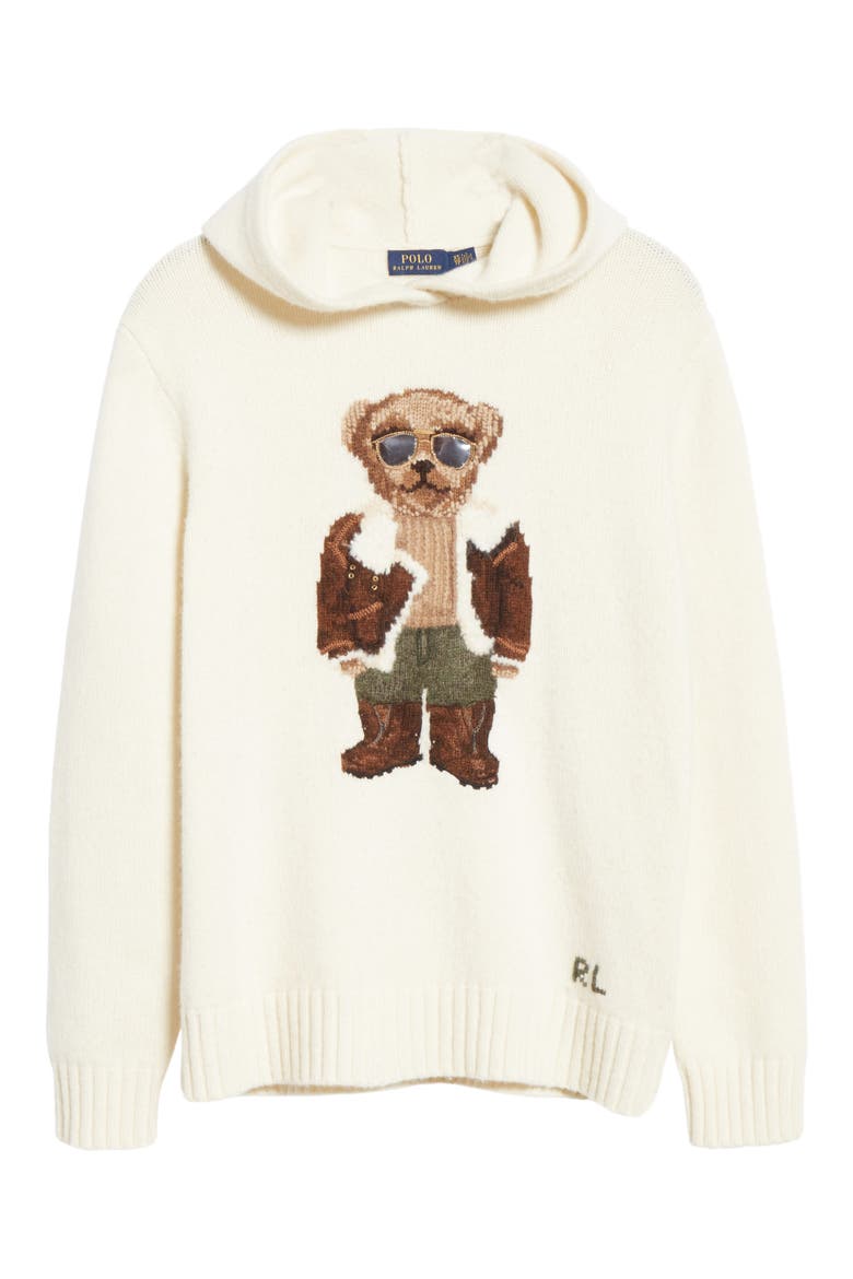 Aviator Bear Hooded Wool Sweater, Alternate, color, MULTI