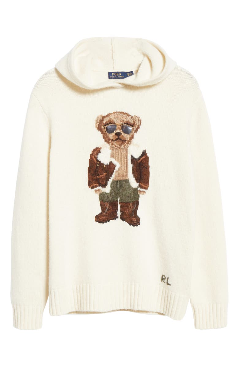 Polo Ralph Lauren Aviator Bear Hooded Wool Sweater, Alternate, color, 