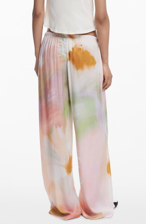 Desigual Fluid Watercolor Wide Leg Pants In Pink