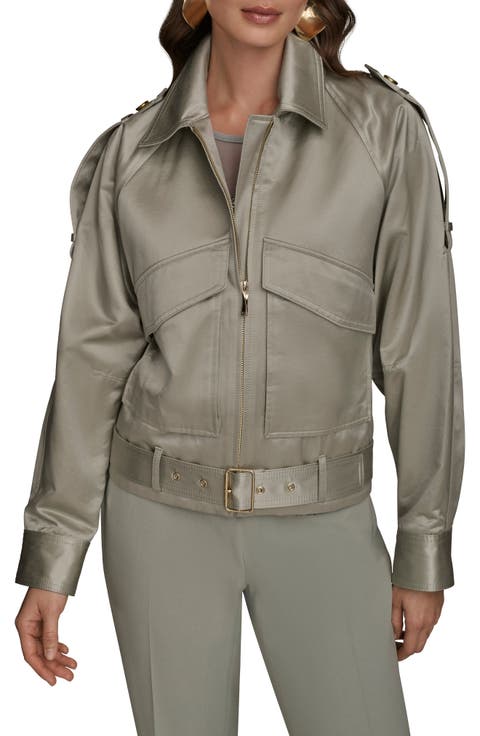 Belted Satin Bomber Jacket