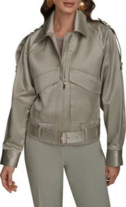 Donna Karan New York Belted Satin Bomber Jacket