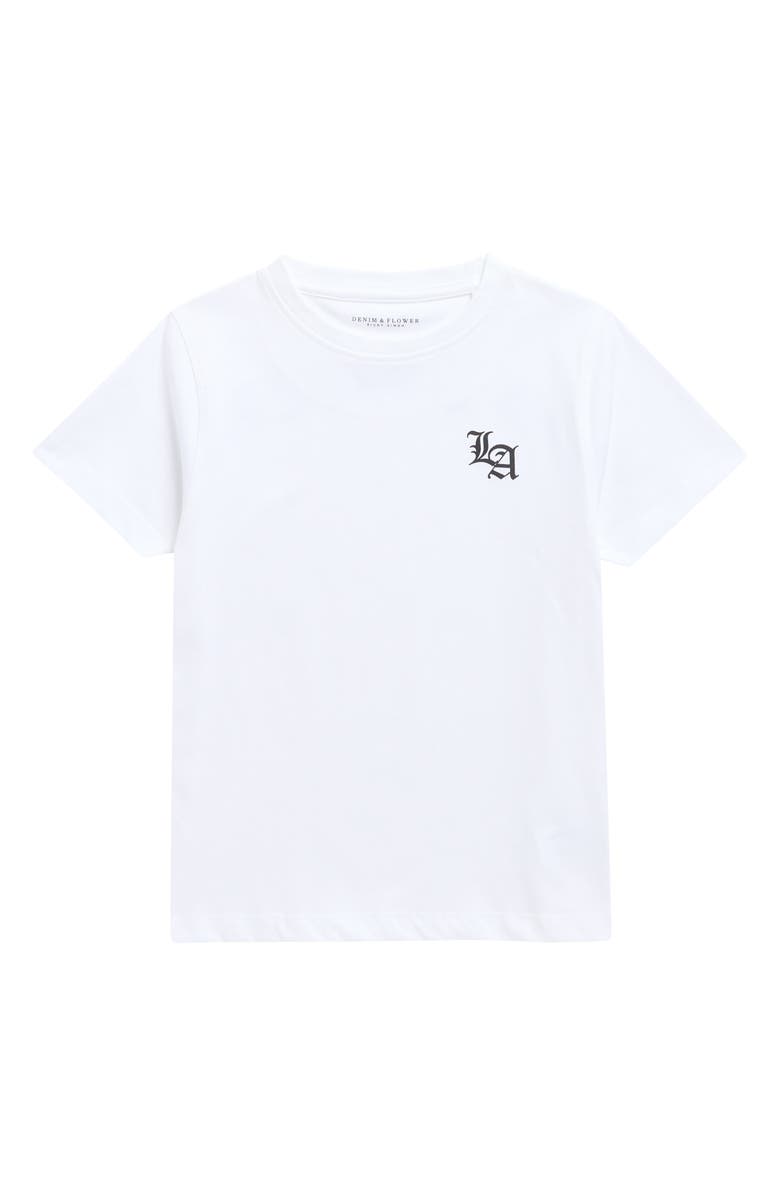 DENIM AND FLOWER Kids' LA Graphic T-Shirt, Main, color, White