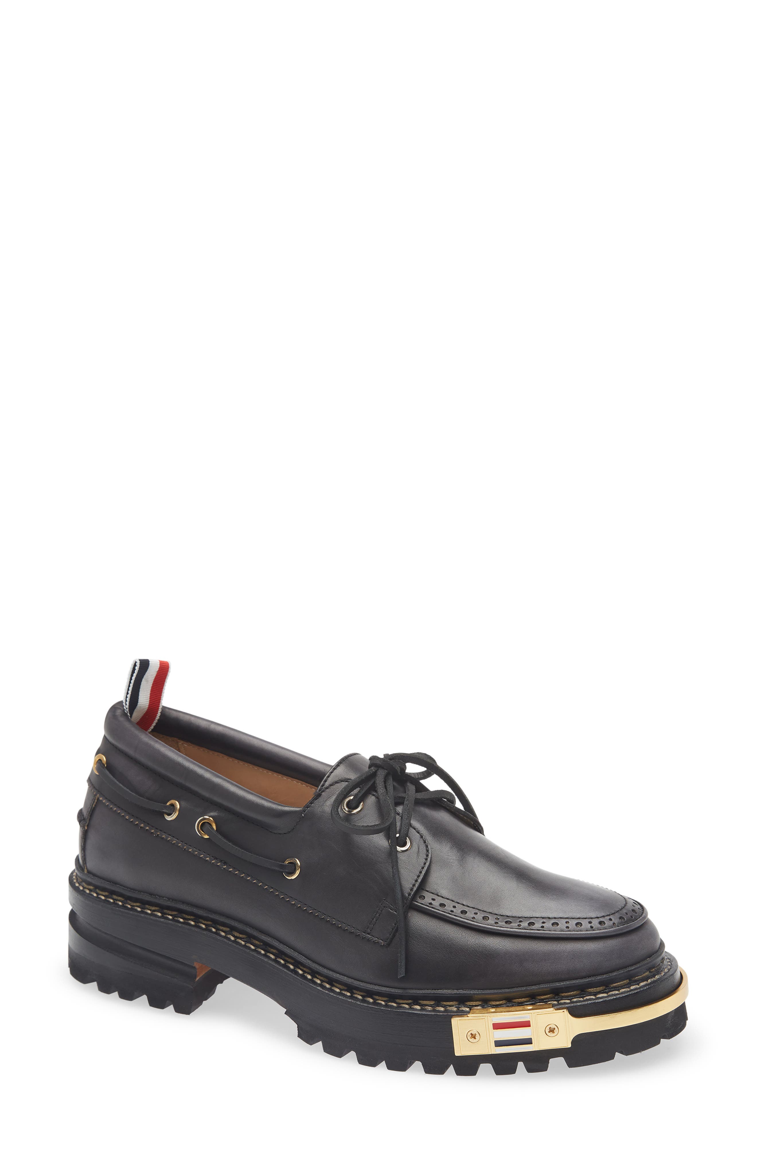 Thom Browne Lug Sole Boat Shoe, Main, color, Black