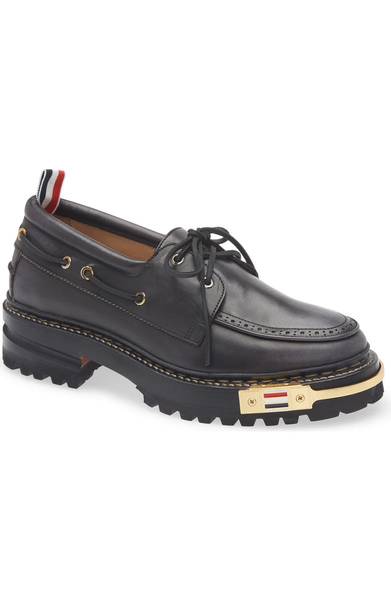 Thom Browne Lug Sole Boat Shoe, Main, color, Black