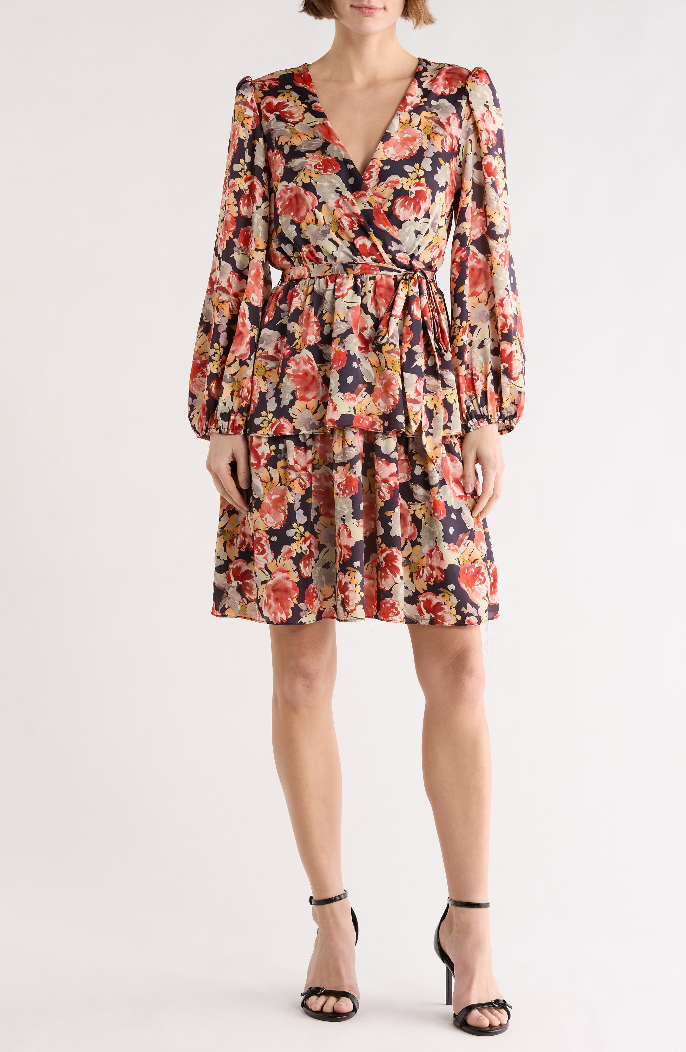 Julia Jordan Floral Ruffle Long Sleeve A-Line Dress