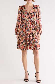 Julia Jordan Floral Ruffle Long Sleeve A-Line Dress