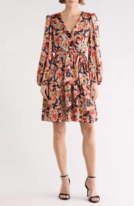 Julia Jordan Floral Ruffle Long Sleeve A-Line Dress