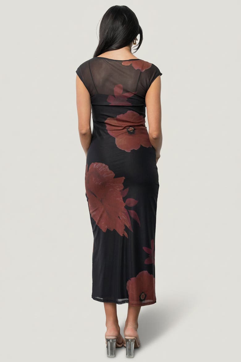 Daniela Mesh Midi Dress, Alternate, color, Black Floral
