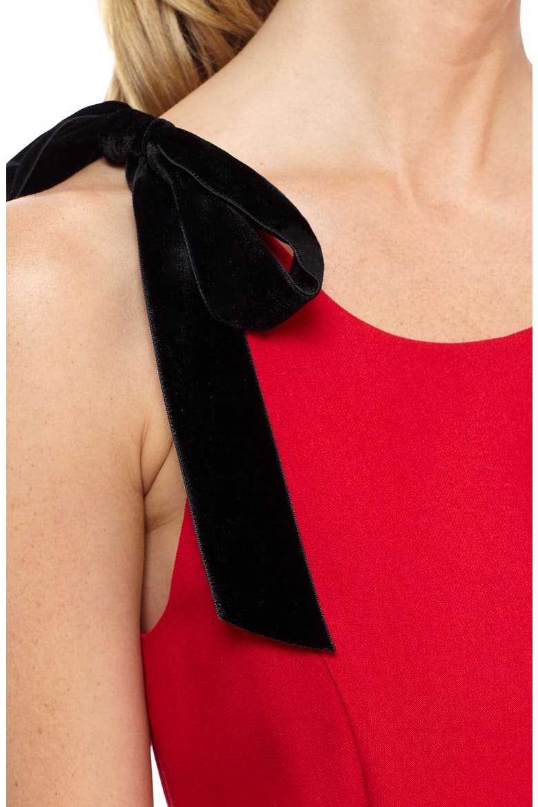 Zara Fit & Flare Dress with Velvet Shoulder Ties, Alternate, color, RUBY