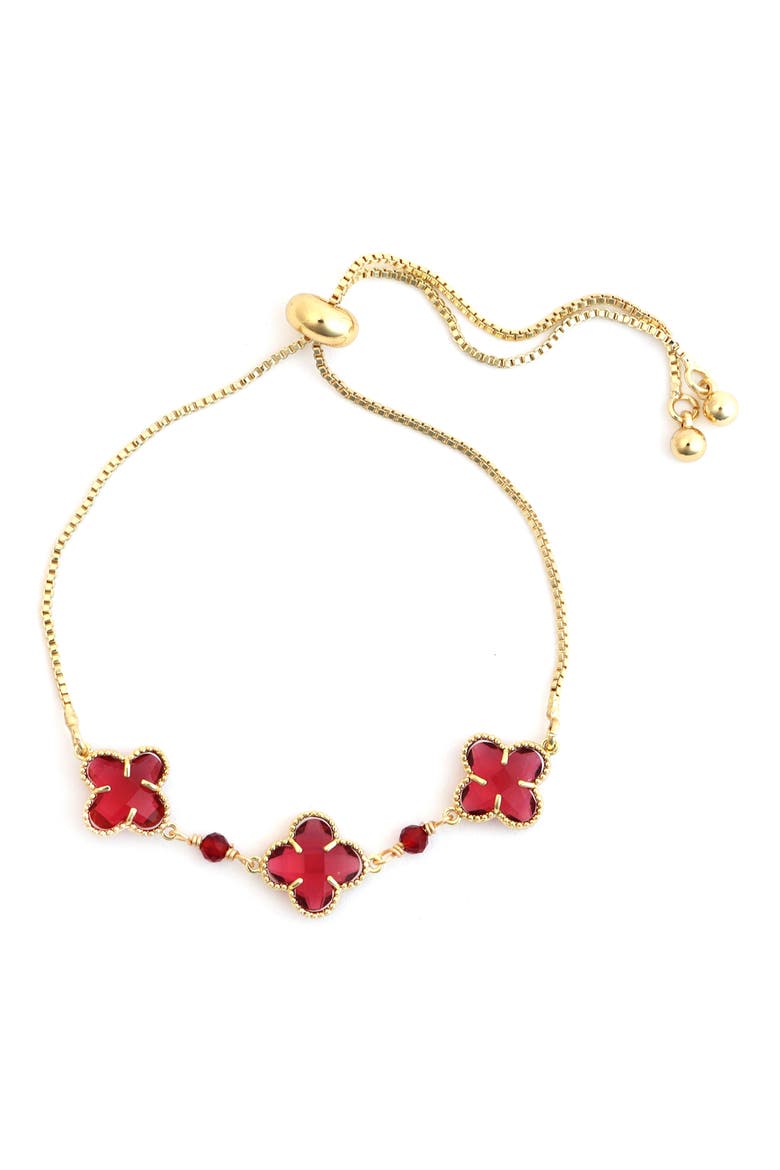 Crystal Clover Slider Bracelet, Main, color, RED