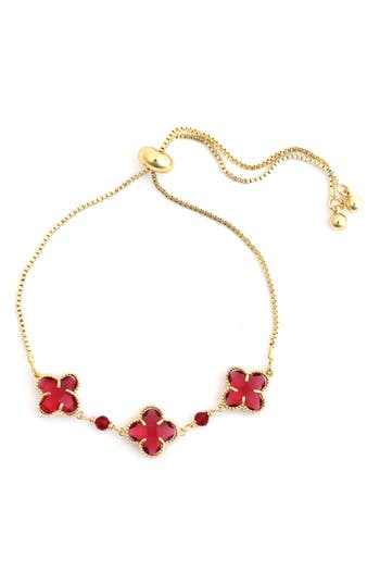 Panacea Crystal Clover Slider Bracelet In Gold