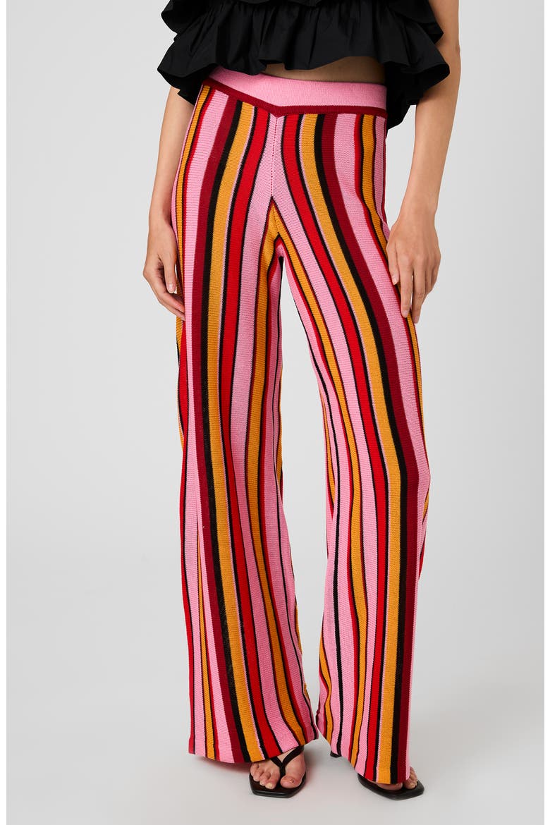 Motley Stripe Knit Flare Pants, Main, color, SUNKISSED ORANGE MULTI