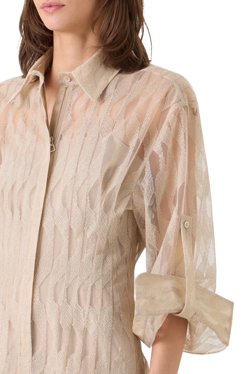 Akris High Plains Long Sleeve Tulle Jacquard Shirtdress, Alternate, color, Beige