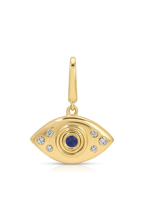 14k Gold Diamond & Blue Sapphire Evil Eye Charm