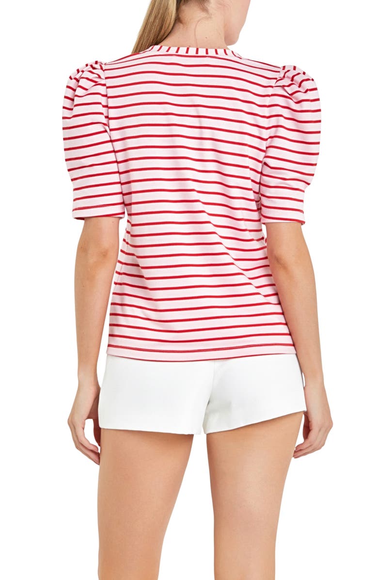English Factory Stripe Puff Sleeve Top, Alternate, color, Pink/Red