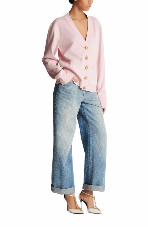 Balmain Emblème-embroidered Knit Cardigan In Pink