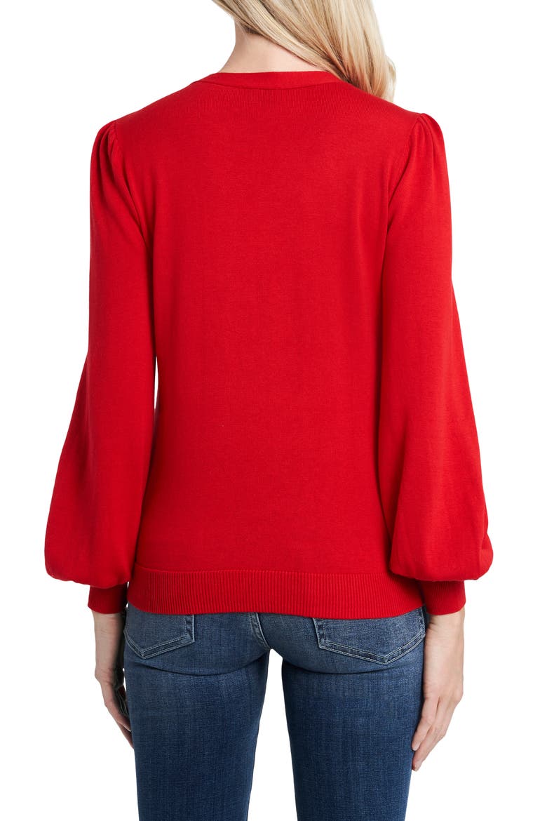 Bow Neck Blouson Sleeve Cotton Blend Sweater, Alternate, color, LUMINOUS RED