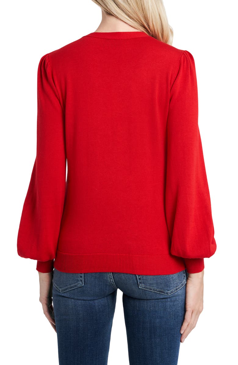 CeCe Bow Neck Blouson Sleeve Cotton Blend Sweater, Alternate, color, 