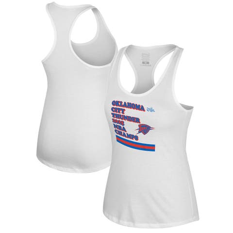Women's Stadium Essentials  White Oklahoma City Thunder 2025 NBA Finals Champions Oasis Racerback Tank Top