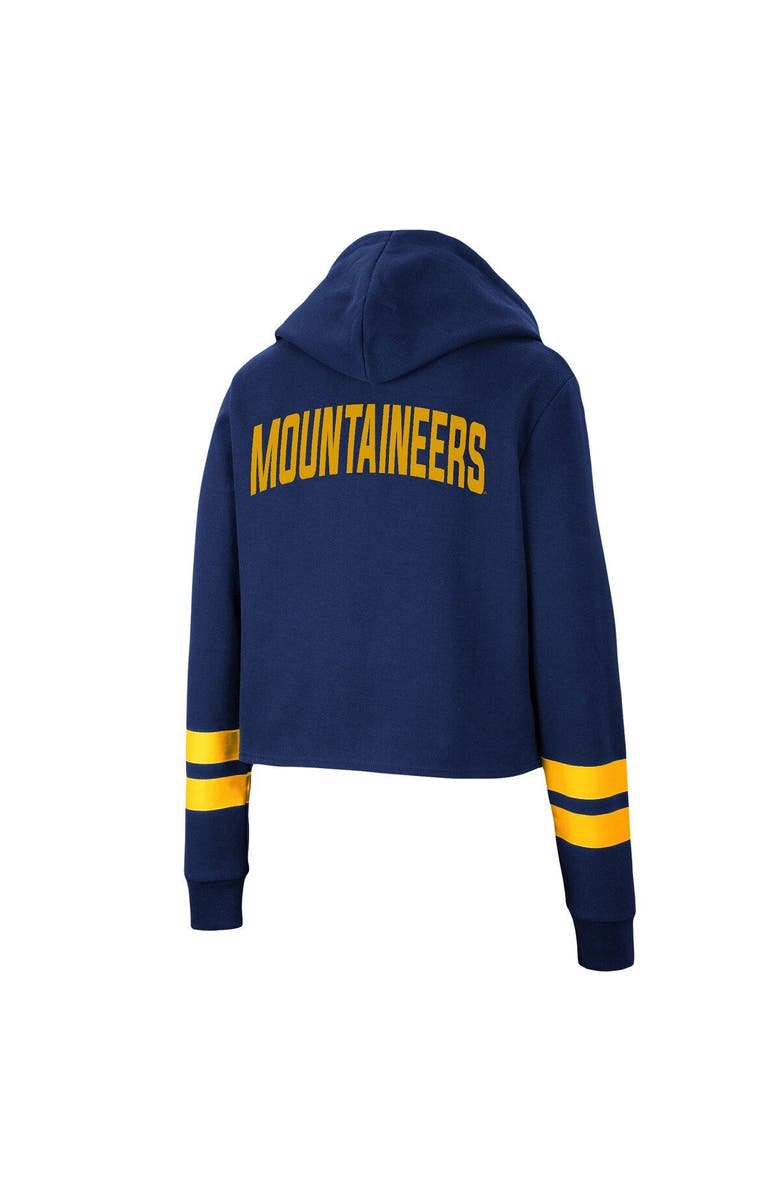 COLOSSEUM Women's Colosseum Navy West Virginia Mountaineers Throwback Stripe Cropped Pullover Hoodie, Alternate, color, 