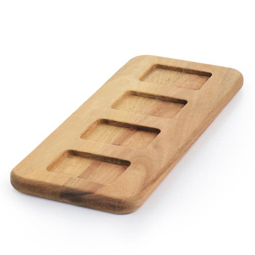 Gibson Elite Gracious Dining 5 Piece Fine Ceramic Tidbit Dish Set With Acacia Wood Base In White