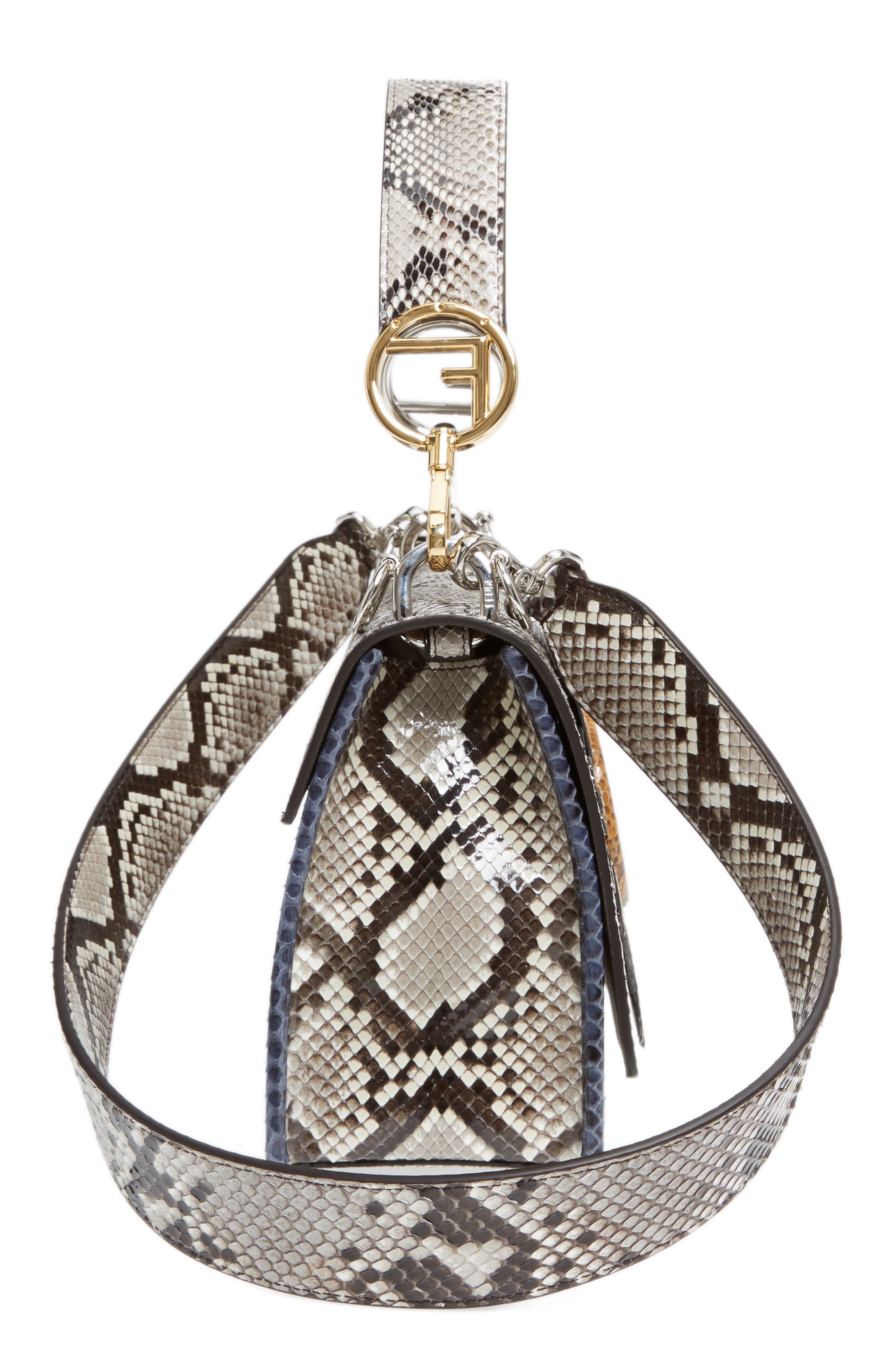 Fendi Kan I Daisy Logo Genuine Python Shoulder Bag, Alternate, color, 