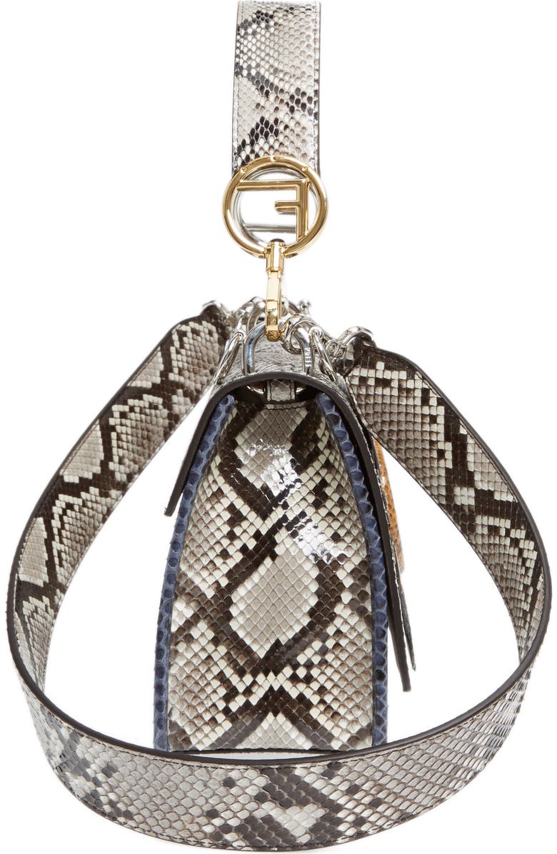 Fendi Kan I Daisy Logo Genuine Python Shoulder Bag, Alternate, color,