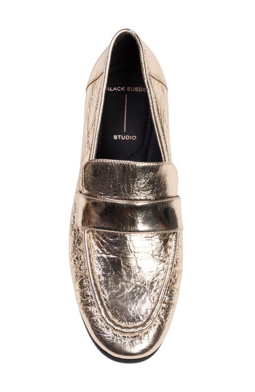Black Suede Studio Arrow Loafer In Gold Crinkled Leather