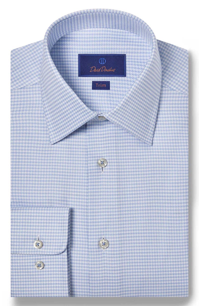 David Donahue End on End Trim Fit Twill Check Dress Shirt, Main, color, Sky/ Blue