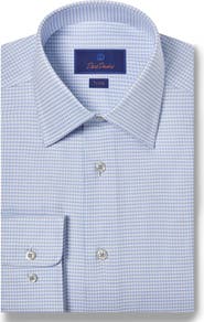 David Donahue End on End Trim Fit Twill Check Dress Shirt