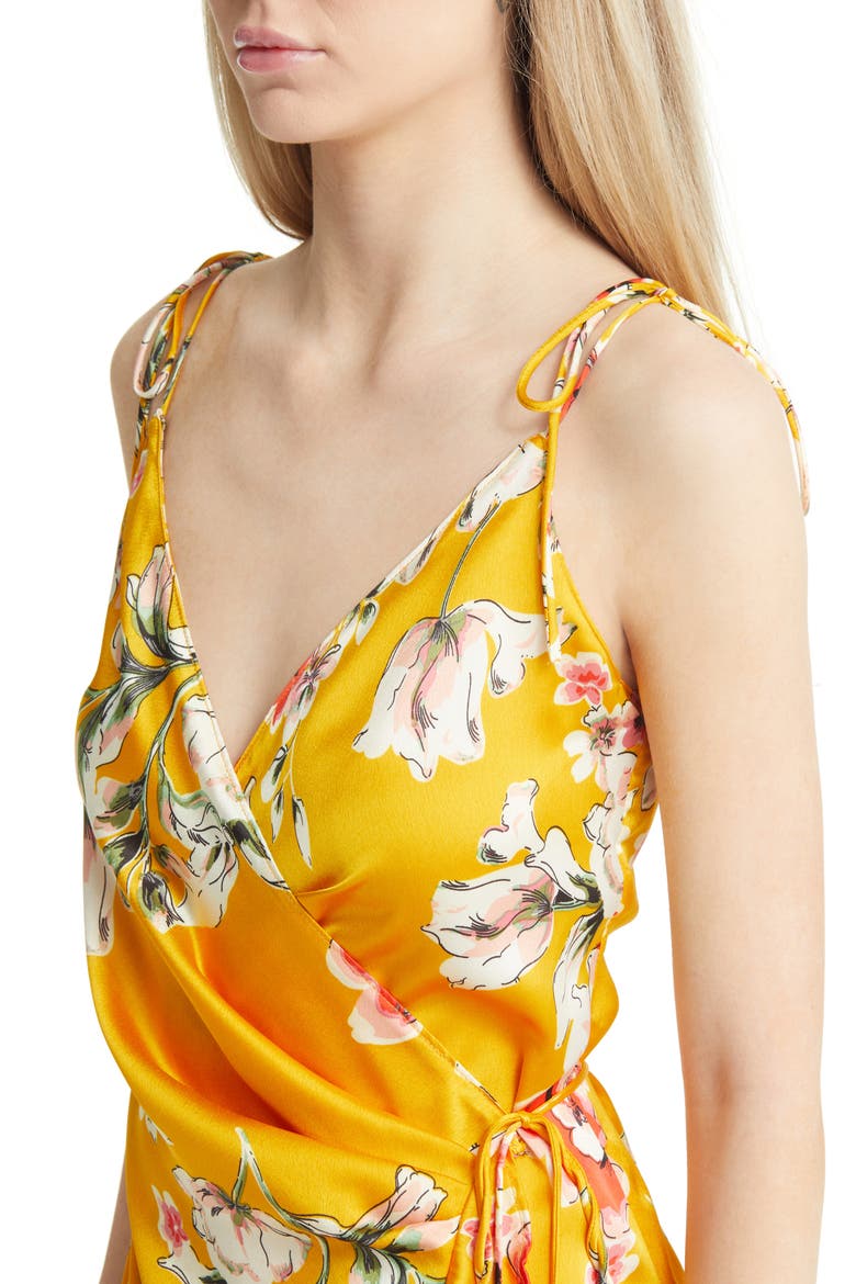 Floral Satin Wrap Dress, Alternate, color, YELLOW FLORAL