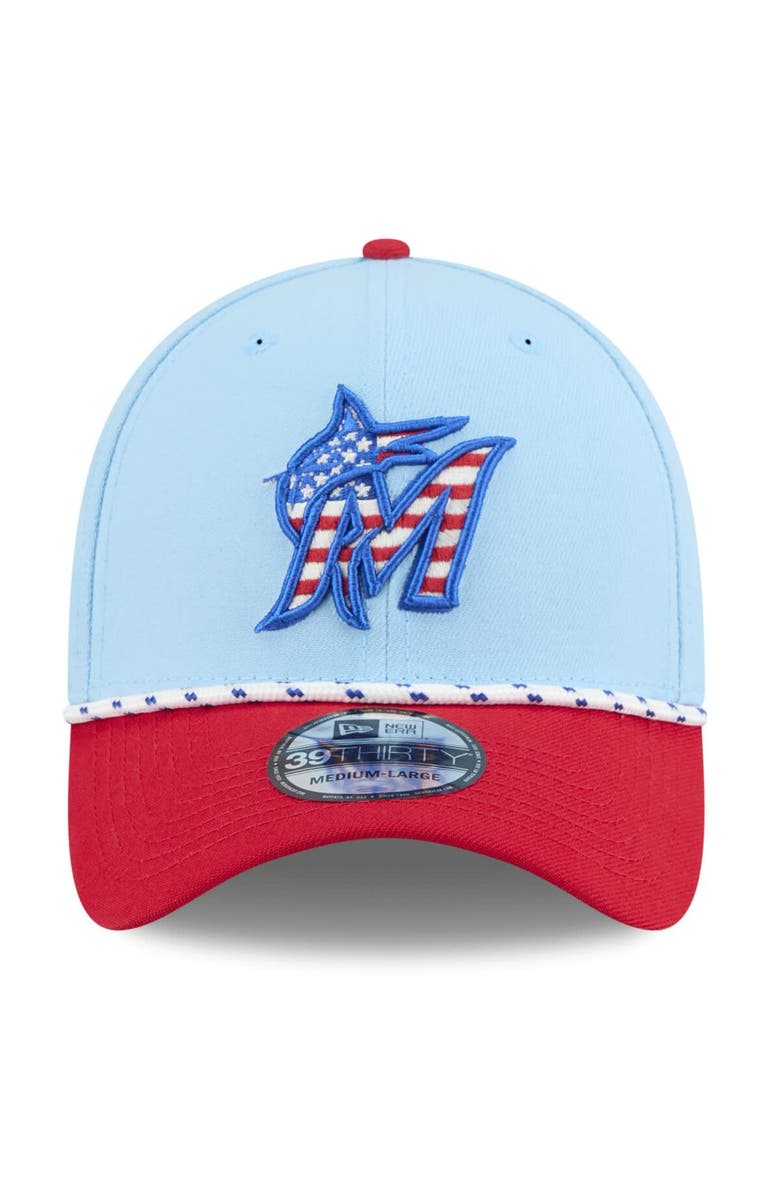 New Era Men's New Era Light Blue/Red Miami Marlins 2025 Fourth of July 39THIRTY Flex Hat, Alternate, color, Light Blue