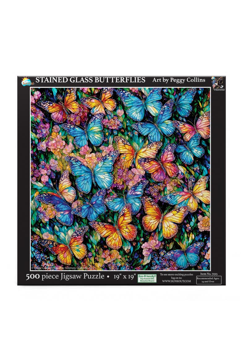 Stained Glass Butterflies 500 piece Jigsaw Puzzle for Adults, Alternate, color, Multicolor