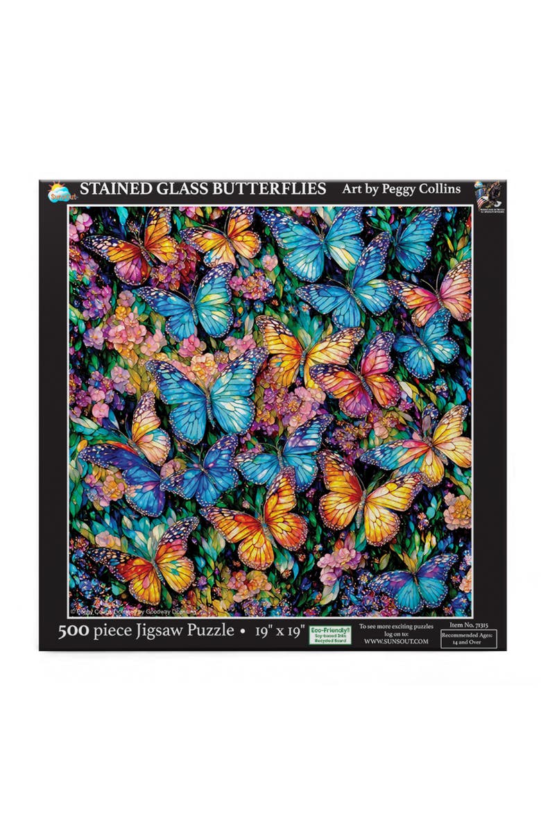 Sunsout Stained Glass Butterflies 500 piece Jigsaw Puzzle for Adults, Alternate, color, Multicolor