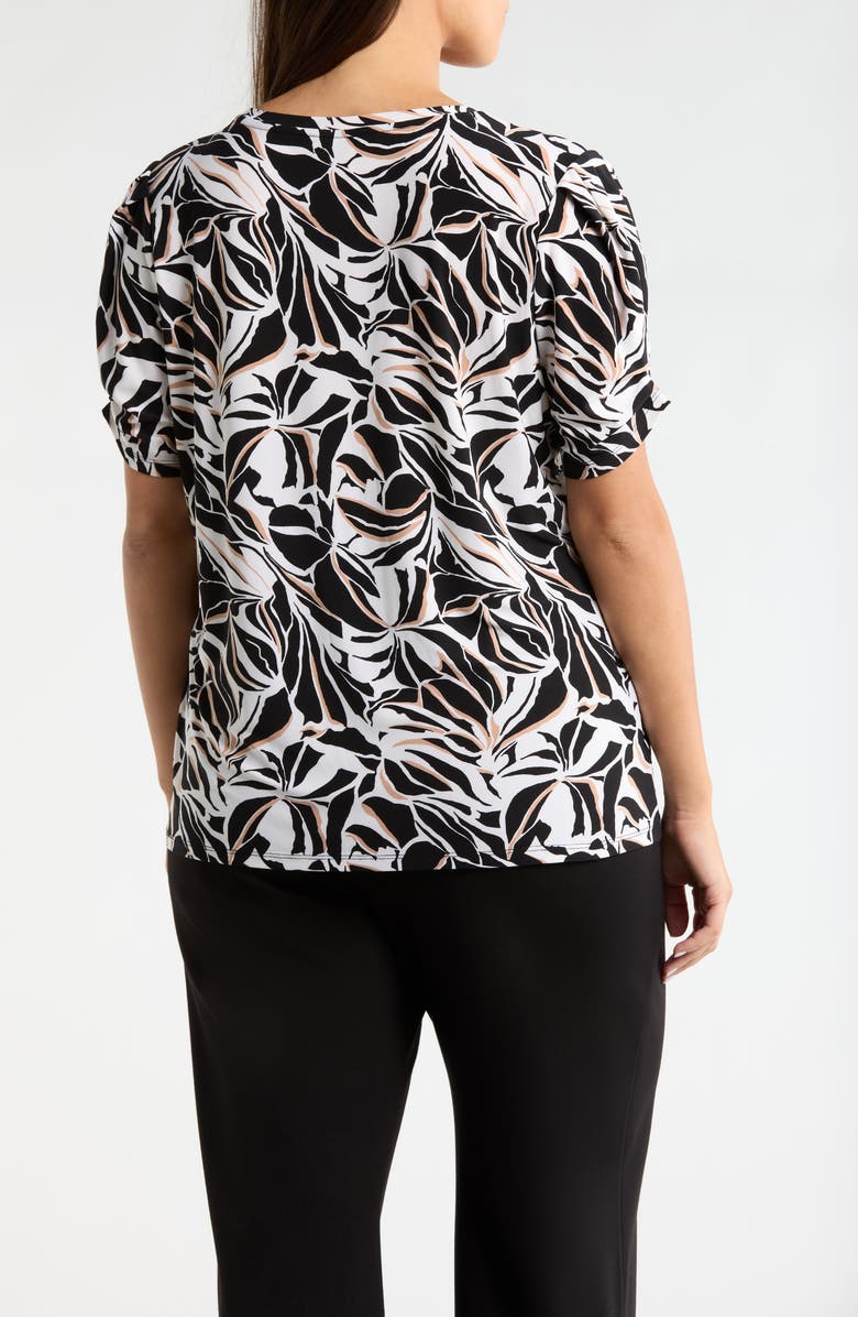 AK ANNE KLEIN Print Pleat Short Sleeve Top, Alternate, color, Anne Black Multi