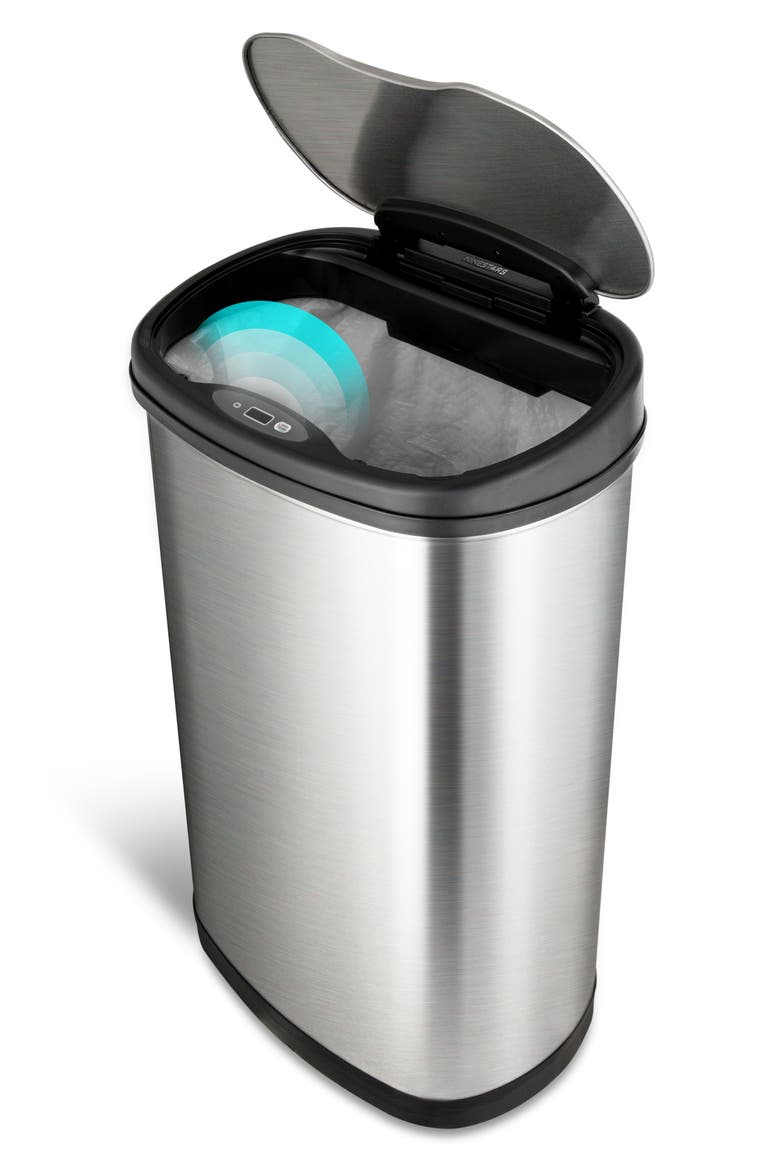 13.2 Gallon Stainless Steel Motion Sensor Trash Can, Alternate, color, SILVER BLACK