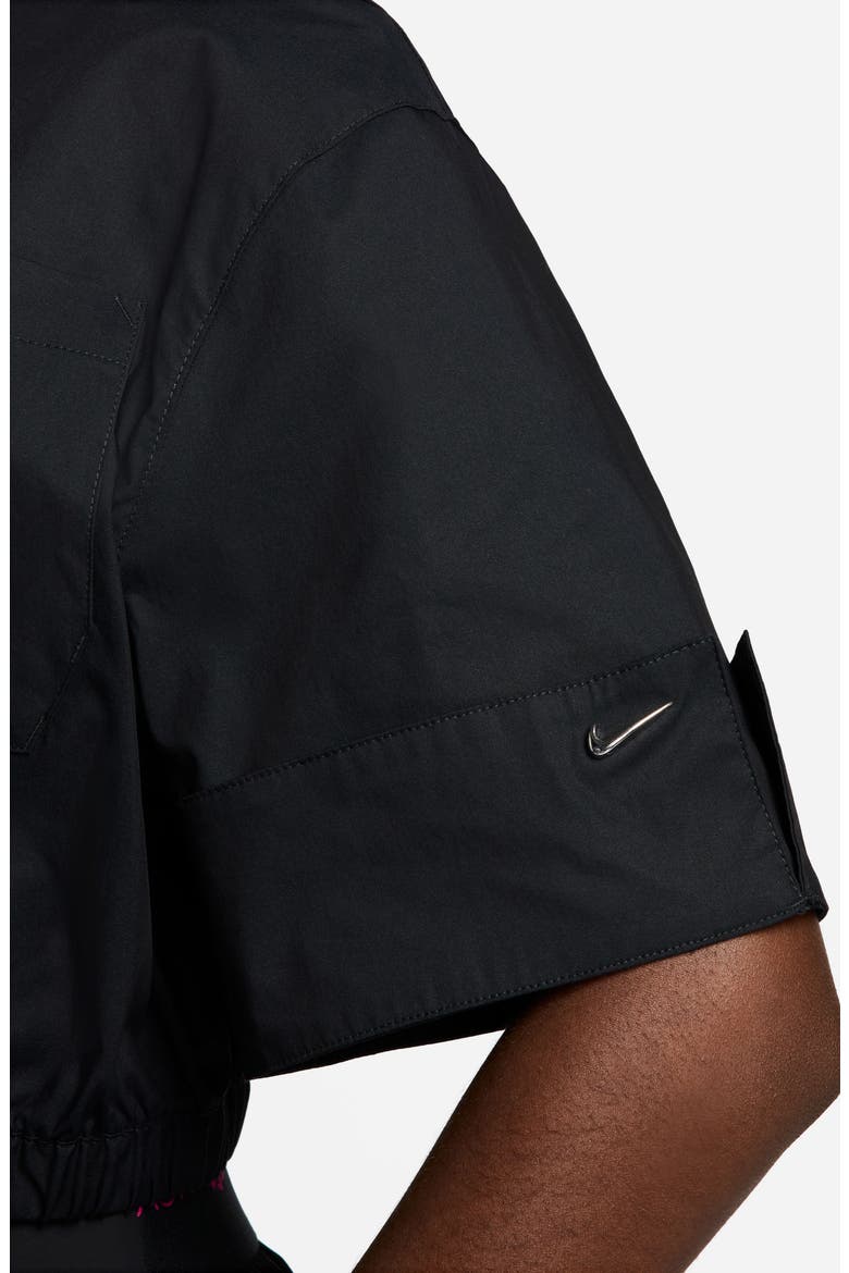 Zip-Up Poplin Crop Top, Alternate, color, BLACK/ ANTHRACITE