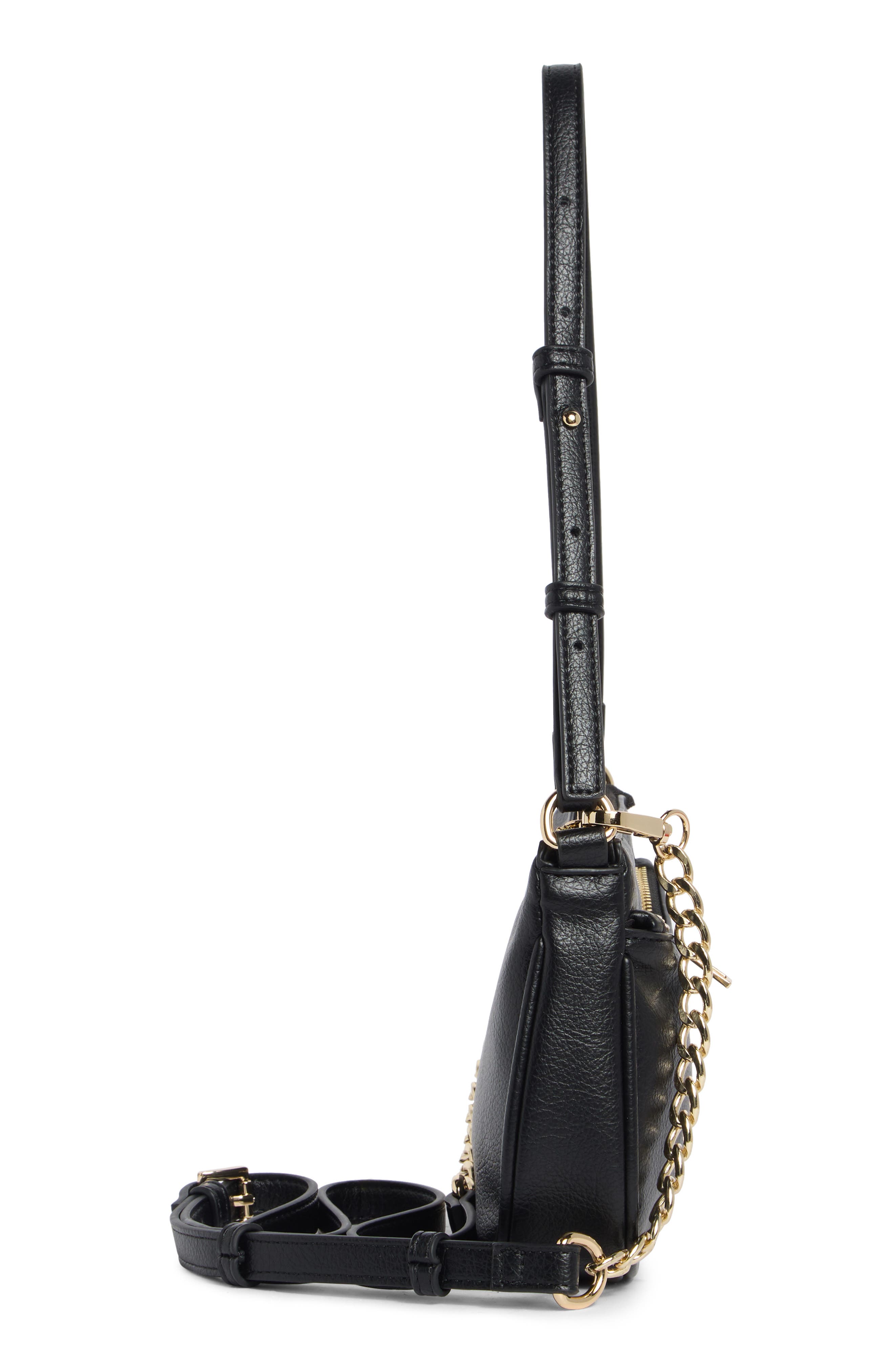 3-Piece Faux Leather Shoulder Bag & Charms Set, Alternate, color, BLACK