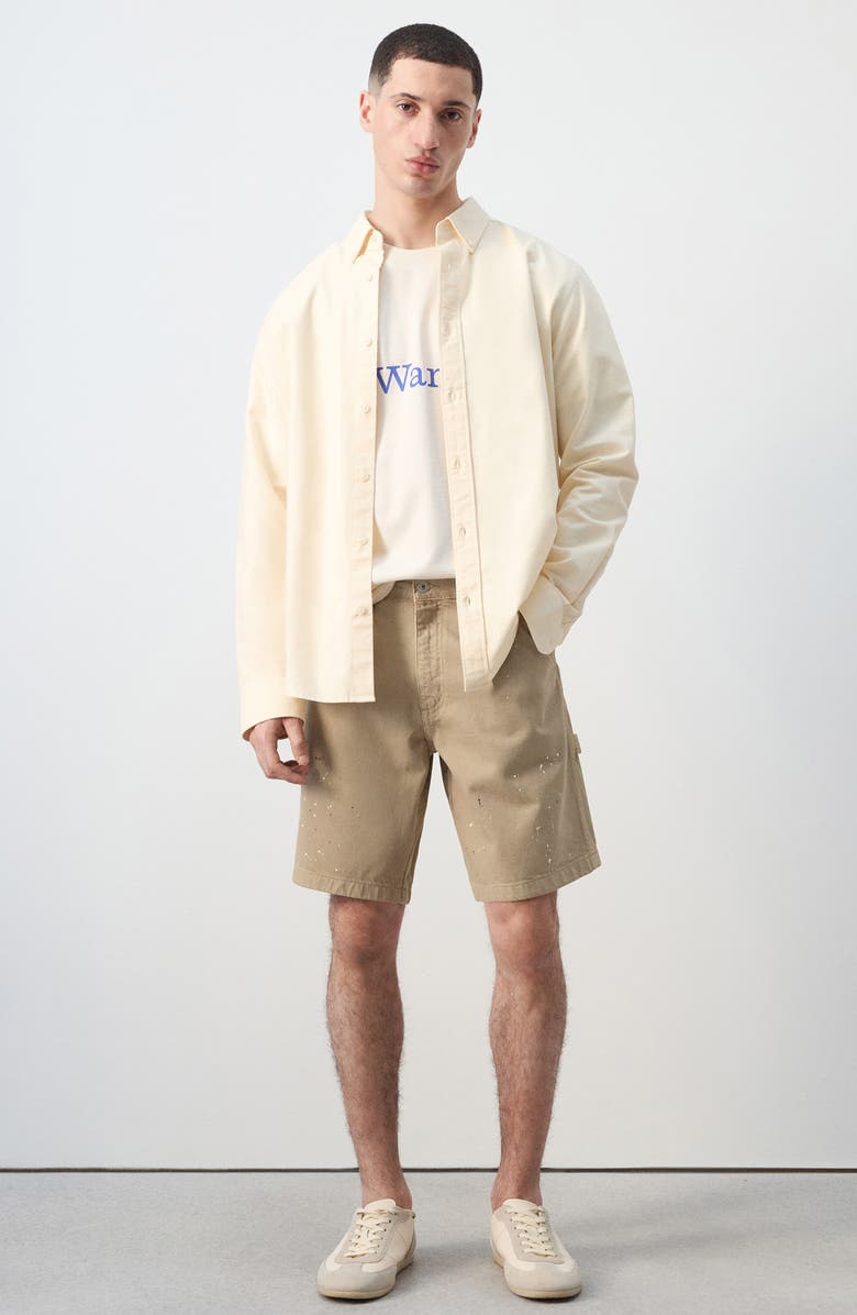 MANGO x Fantastic Man Paint Splatter Relaxed Fit Denim Bermuda Shorts, Alternate, color, Beige