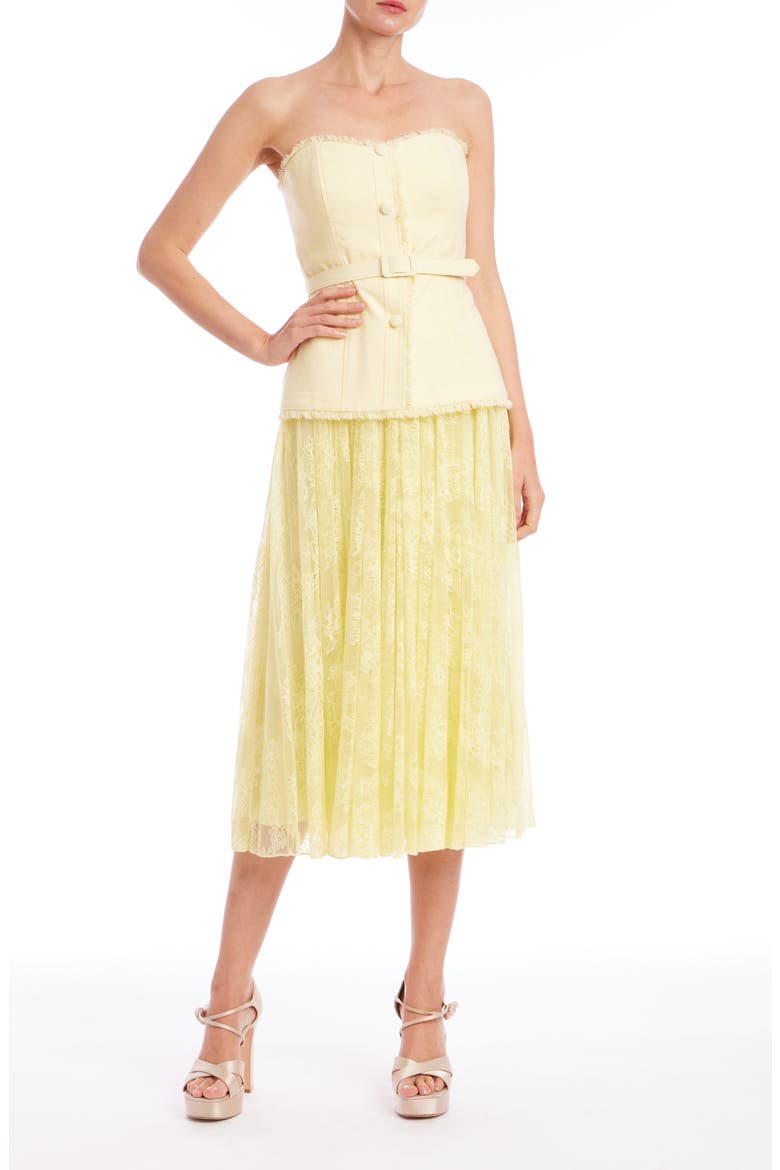 Strapless Mixed Media Cocktail Dress, Main, color, PALE YELLOW