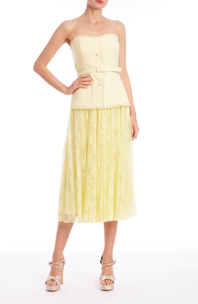 Badgley Mischka Collection Strapless Mixed Media Cocktail Dress, Main, color, Pale Yellow