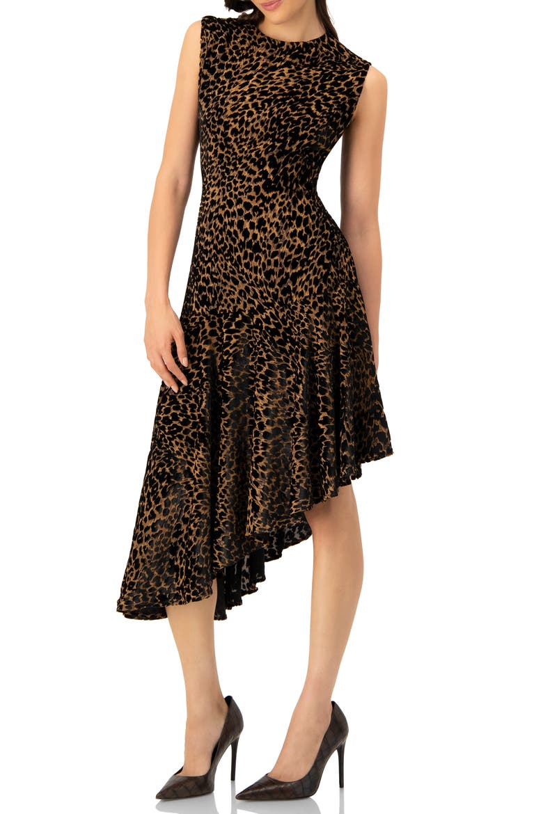 Asymmetric Animal Print Dress, Alternate, color, Black