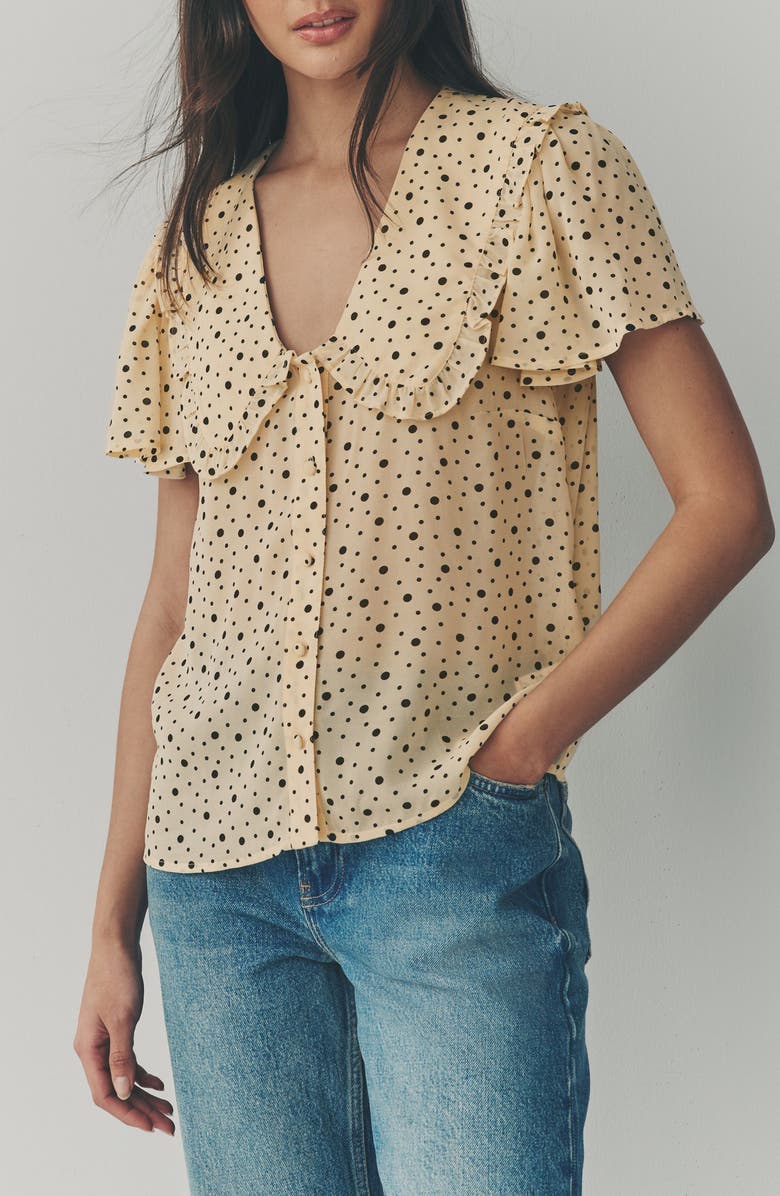 NEXT Ditsy Spot Peter Pan Collar Sheer Short Sleeve Blouse, Main, color, Yellow