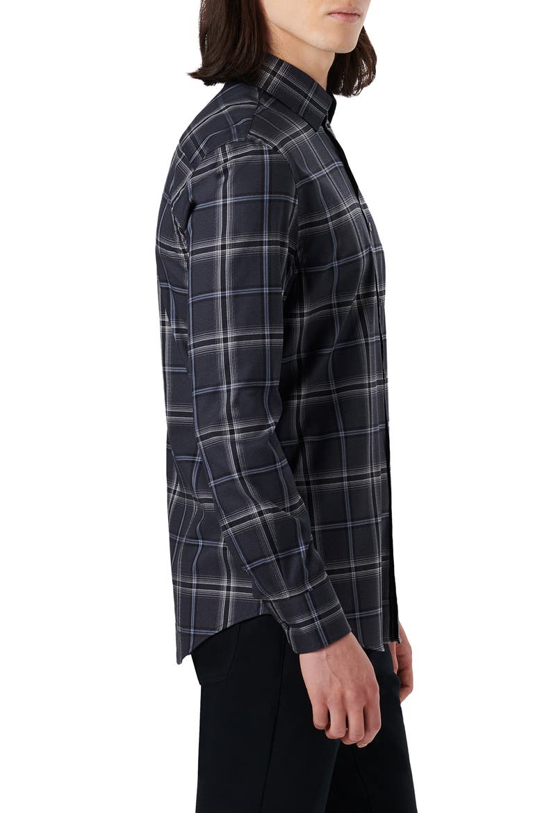 Julian Shaped Fit Plaid Print Stretch Cotton Button-Up Shirt, Alternate, color, GRAPHITE