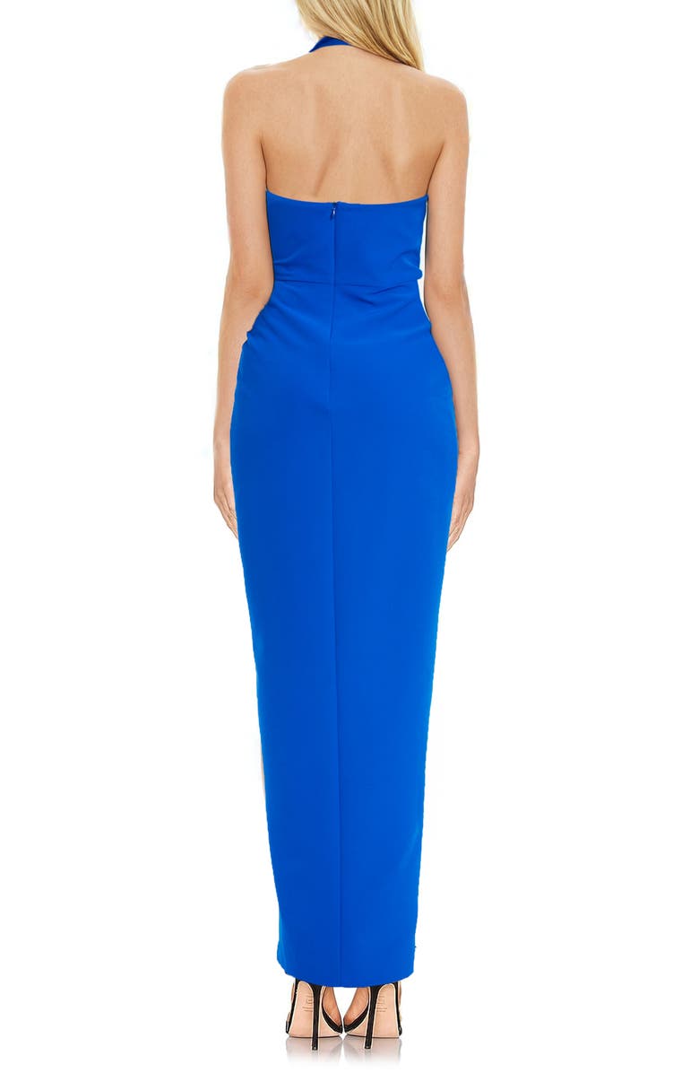 Jewel Badgley Mischka Front Slit Halter Gown, Alternate, color, Cobalt