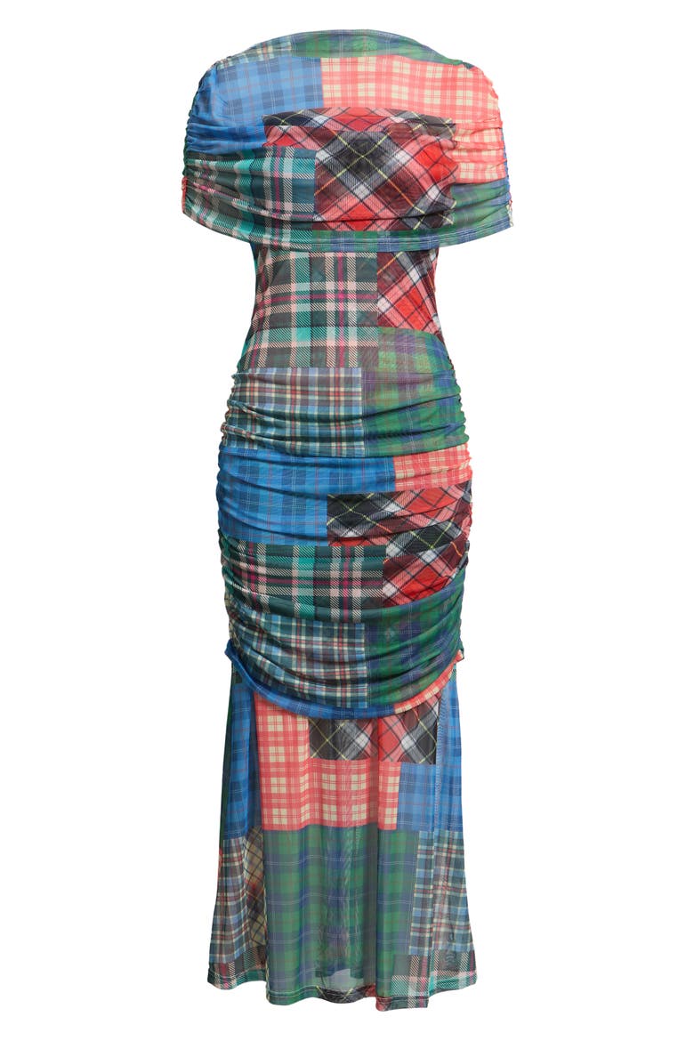 Girl from Mars Mesh Off the Shoulder Dress, Alternate, color, MIXED PLAID