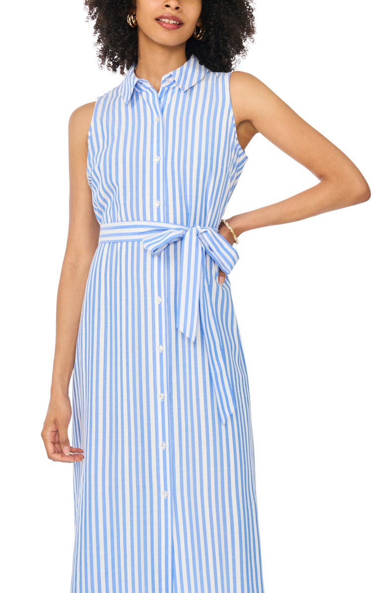 Vince Camuto Stripe Sleeveless Maxi Shirtdress, Alternate, color, Blue Cloud