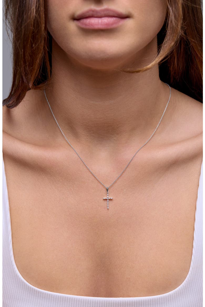 Diamond Cross Pendant Necklace, Alternate, color, WHITE GOLD