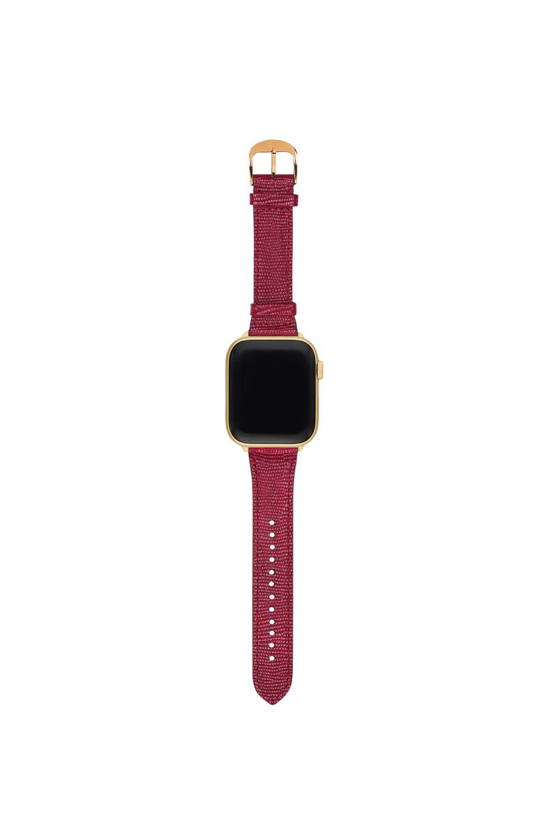 HYER GOODS Upcycled Leather Apple Watch Band, Alternate, color, Red / Gold- 38/40/41Mm