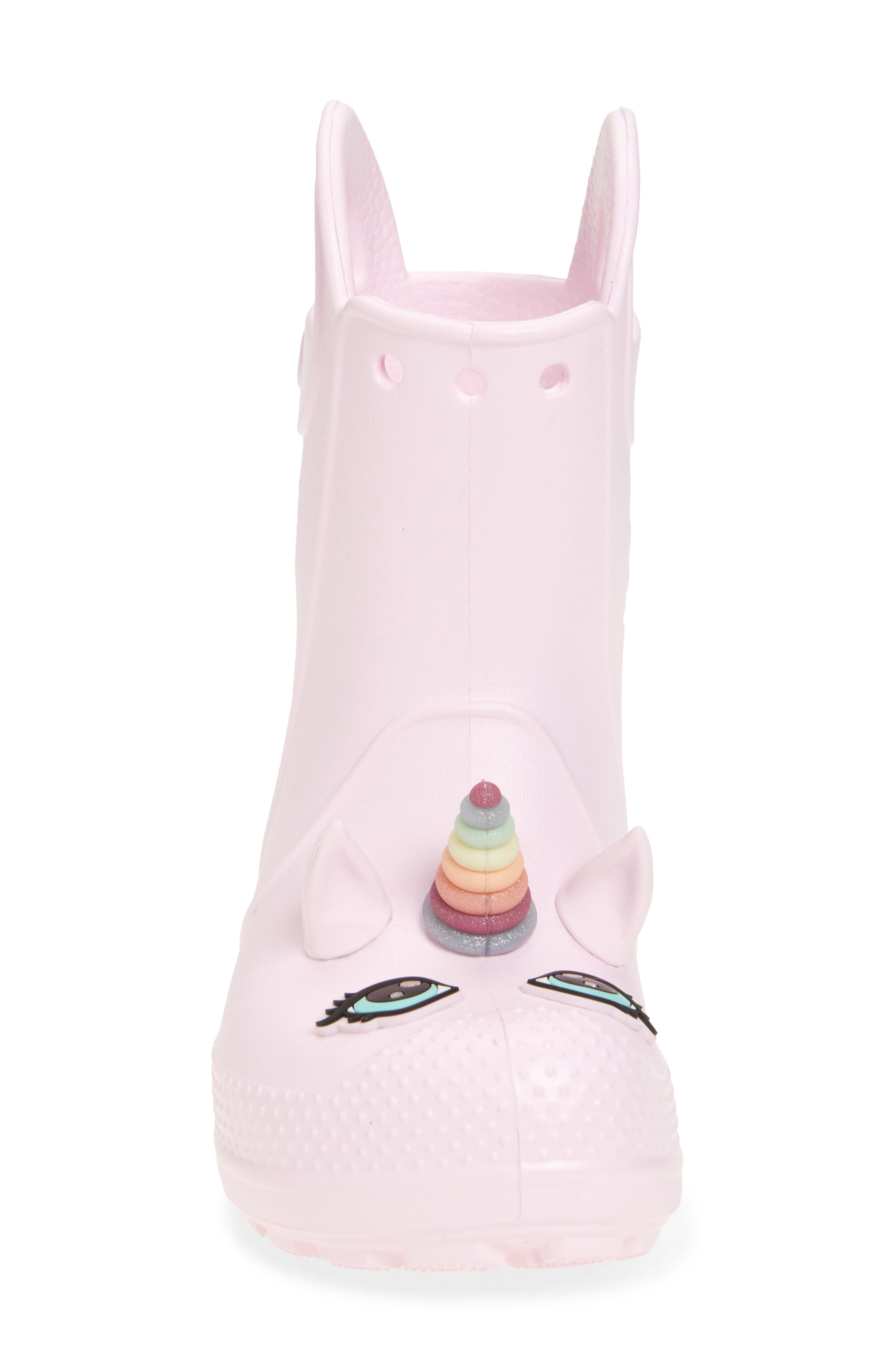 CROCS Kids
 Handle It Unicorn Rain Boot, Alternate, color, Pink Milk